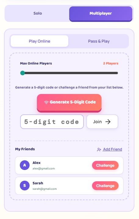 Wordie Multiplayer Lobby
